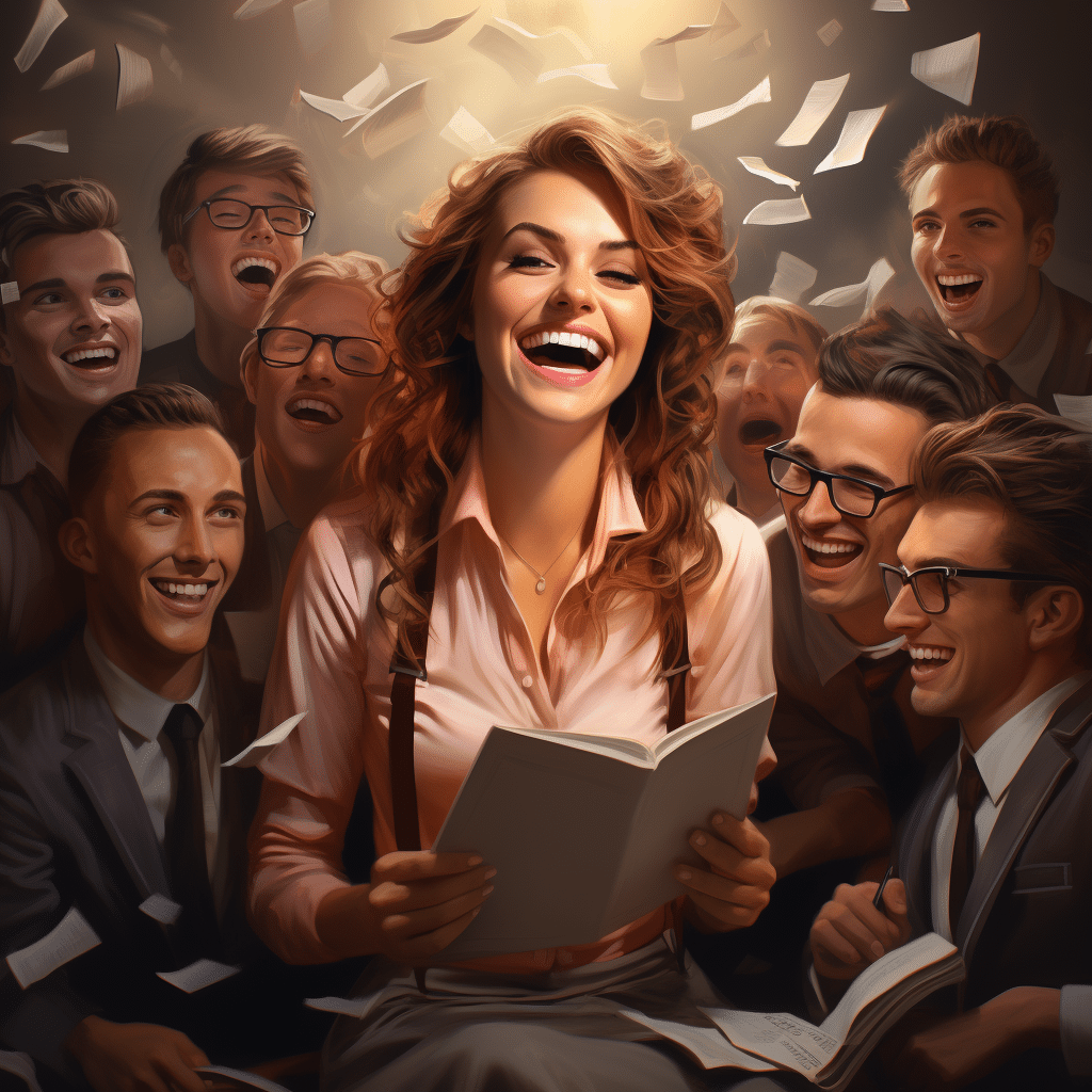 Best a High End Female Supermodel Teacher Surrounded by a Bunch of Laughing Male Nerds
