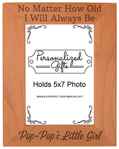 ThisWear Grandpa Gifts from Granddaughter I'll Always Be Pop Pop's Little Girl Natural Wood Engraved xPortrait Picture Frame Wood