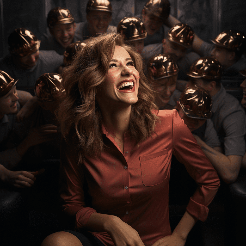 What Is a High End Female Supermodel Teacher Surrounded by a Bunch of Laughing Male Nerds