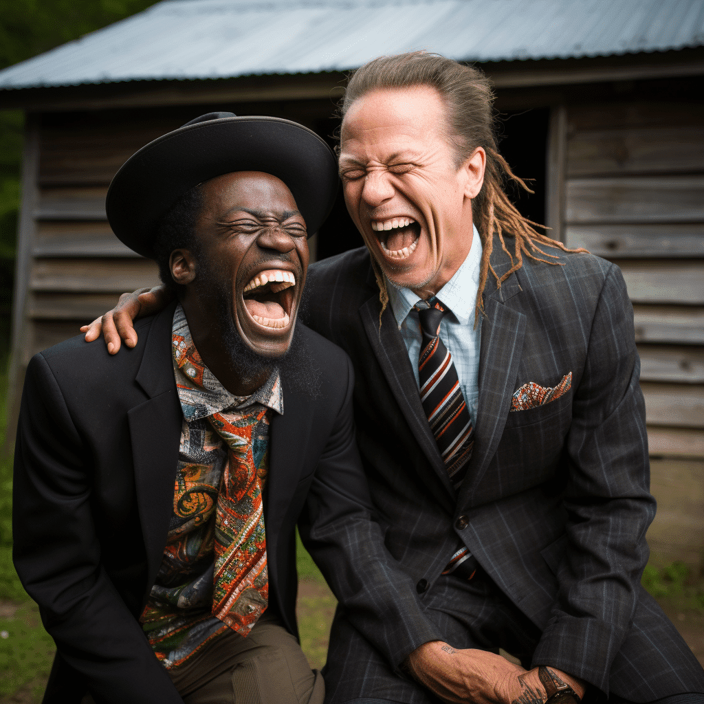 White Hillbilly Laughing with a Black Man in a Suit