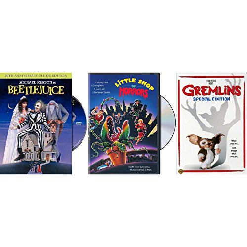Beetlejuice Gremlins Little Shop Of Horrors DVD Starring Michael Keaton, Alec Baldwin , Geena Davis, Zach Galligan, Rick Moranis, Ellen Greene, Vincent Gardenia (Director Tim Burton, Frank Oz)