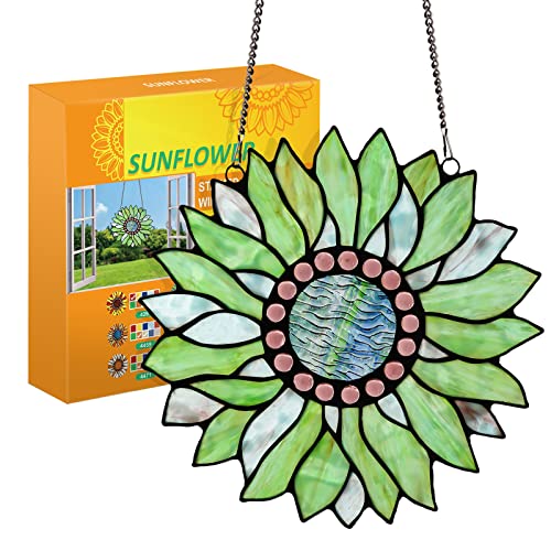 Capulina Large Size Sun Flower Suncatcher Stained Glass Window Hangings Handmade Sunflower Gifts Decor for Home Office Kitchen Living Room Bedroom