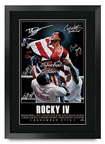 HWC Trading Rocky IV The Cast Rocky Sylvester Stallone Dolph Lundgren Carl Weathers x Framed Gifts Printed Poster Signed Autograph Picture for Movie Fans x Inches Framed