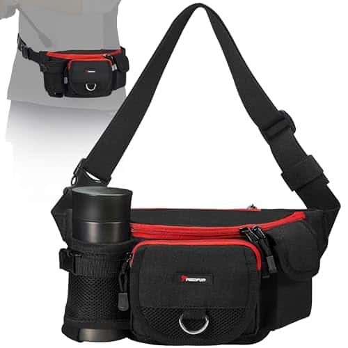 Piscifun Fishing Tackle Bag with Adjustable Waist Strap, Portable Multi function Fanny Fishing Storage Pack, Water Resistant Outdoor Fly Fishing Bag, Small Fishing Bag (Black)