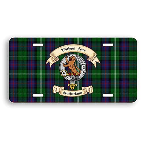 Scottish Sutherland Clan License Plate Show Your Sutherland Clan Crest and Motto on Your Sutherland Clan Tartan