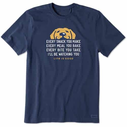 Life is Good Mens Dog Lover Graphic T Shirt, Cotton Tee, Short Sleeve, Crewneck Shirt, Casual Top, I'll Be Watching You Dog, Darkest Blue, Large