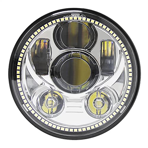 Wisamic LED Motorcycle Headlight with Halo DRL Compatible with Harley Davidson Dyna Street Bob Super Wide Glide Low Rider Night Rod Train Softail Deuce Custom Sportster Iron  