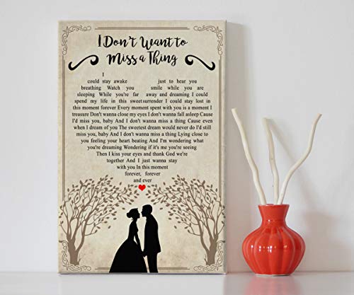 Mattata Decor Gift I Don't Want to Miss a Thing Couple Wedding Heart Song Lyrics Portrait Canvas Wall Art Print (x x )