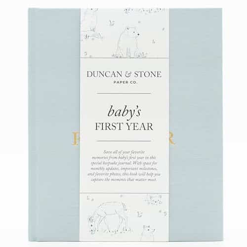 Baby First Year Book (Sky Blue, Pages) by Duncan & Stone Memory & Milestone Baby's First Year Photo Album from Pregnancy to First Year Newborn Baby Journal Gifts for New